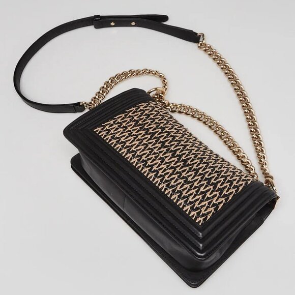Chanel Black Woven Raffia and Lambskin Leather Medium Boy Bag - Picture 2 of 9